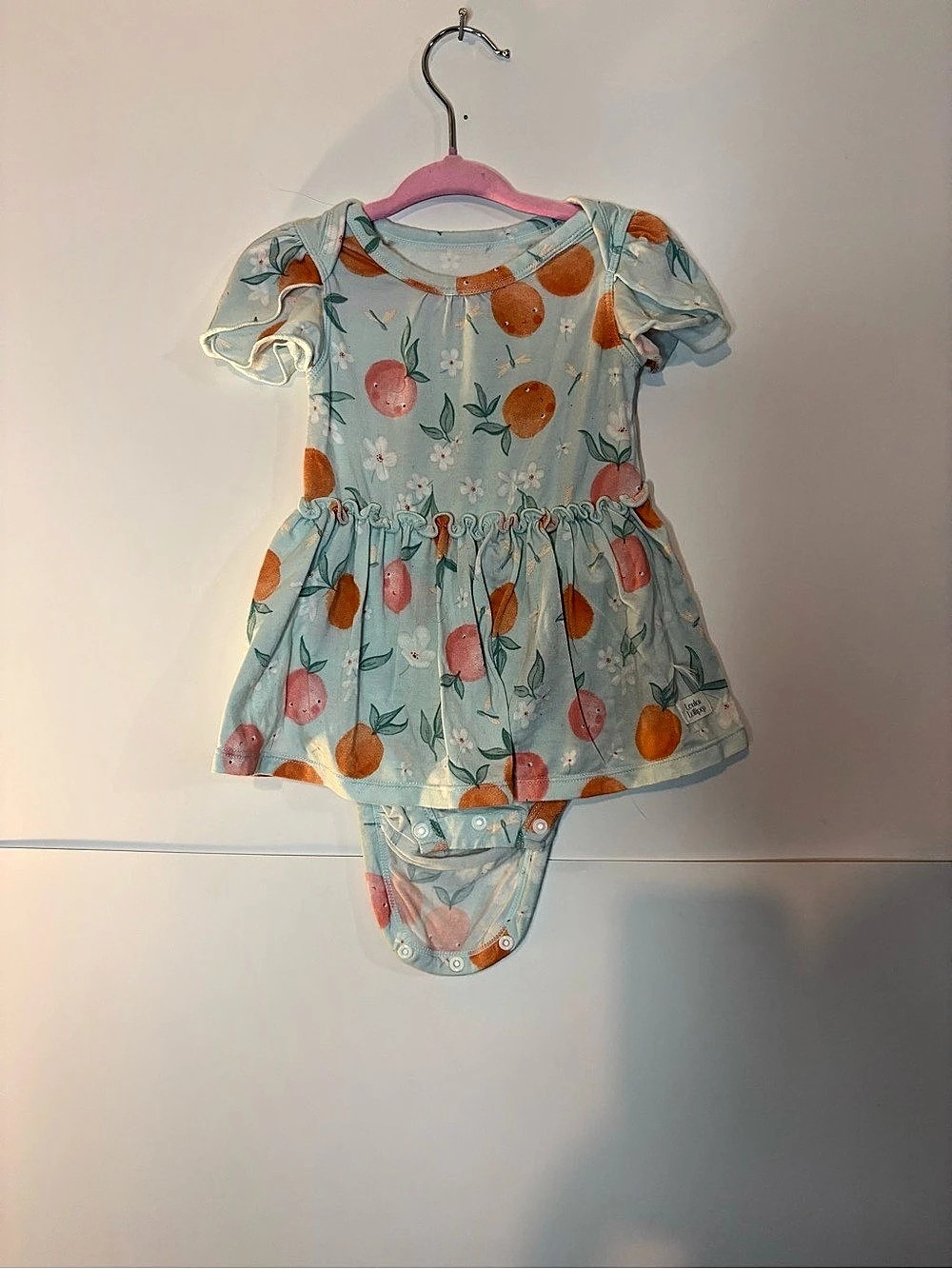 Loulou Lollipop Short Sleeve Bodysuit Dress - Peaches Blue & Orange 3-6M